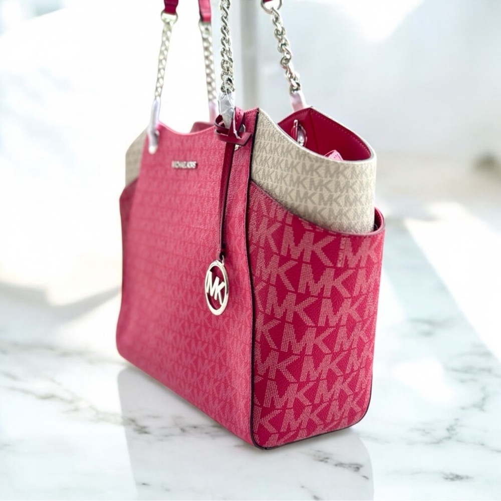 Michael Kors Large Jet Set Travel Chain Shoulder Bag Dark Raspberry Multi - Picture 3 of 7